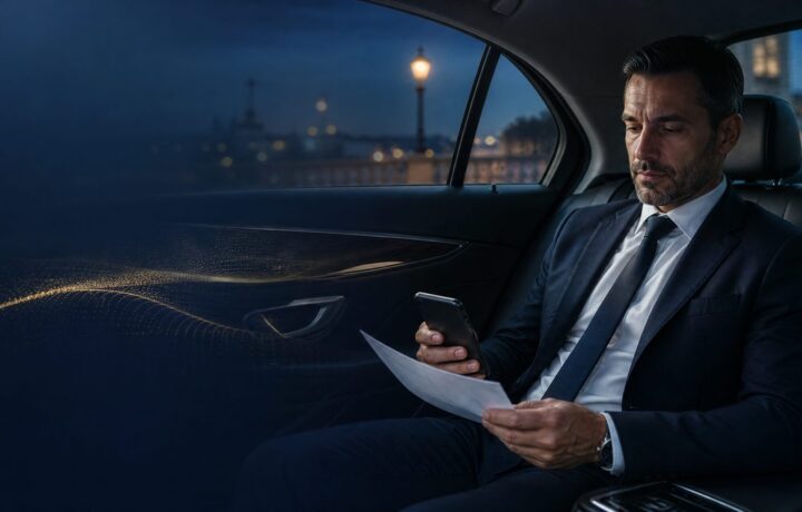 Chauffeur VTC utilisant une plateforme de réservation sur son téléphone