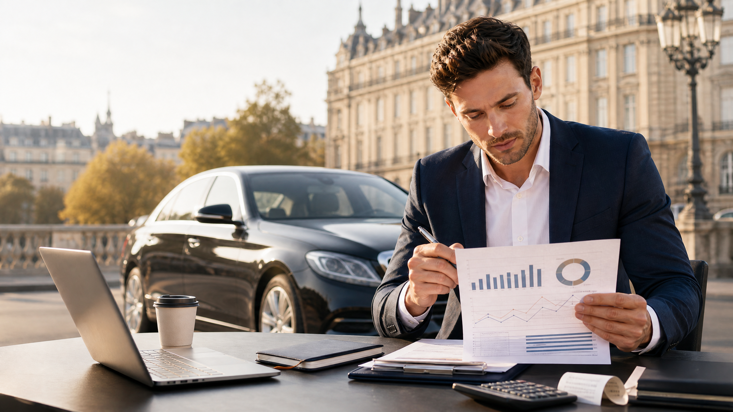Chauffeur VTC analysant ses chiffres d’activité, ses charges et sa rentabilité