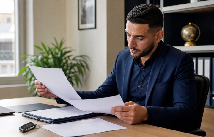 Dossier d’inscription au REVTC posé sur un bureau d’entrepreneur VTC