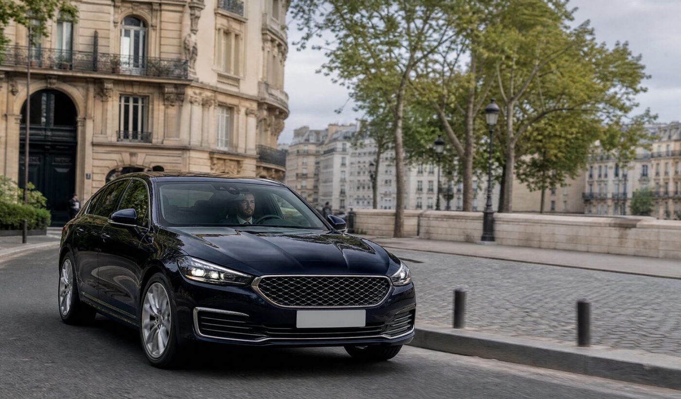 Un chauffeur VTC vérifie la carte d’une ZFE et la vignette Crit’Air avant de prendre une course en centre-ville