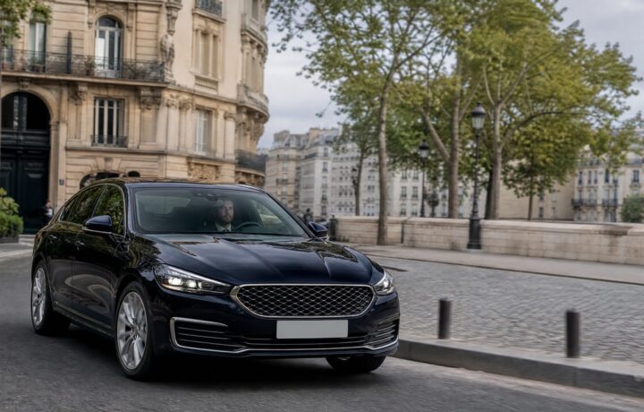 Un chauffeur VTC vérifie la carte d’une ZFE et la vignette Crit’Air avant de prendre une course en centre-ville